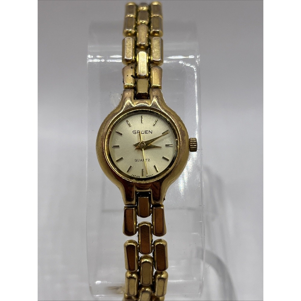 Vintage Gruen Women's Quartz Watch 6" Gold Band 20mm Case- New Battery